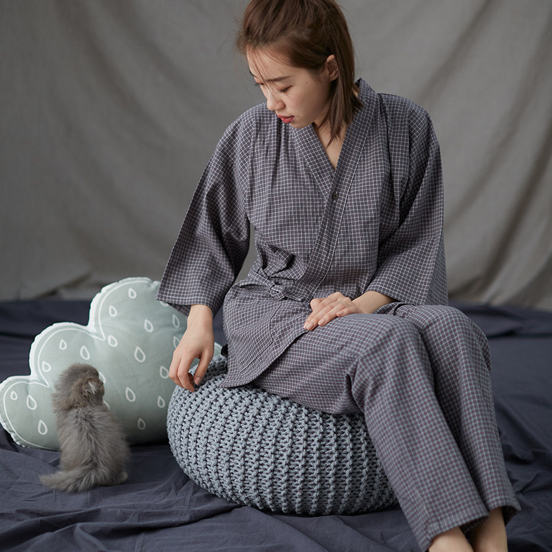 春夏棉汉服格子日式宽松短袖睡衣 fanduo梵朵睡衣/家居服套装