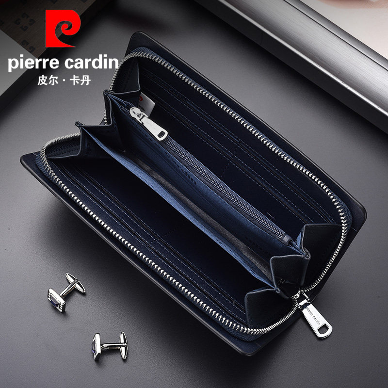 皮尔卡丹长款牛皮拉链男士潮手机包 麦带箱包钱包