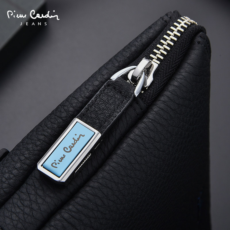 皮尔卡丹休闲男士头层牛皮潮手拿包 麦带箱包男士包袋