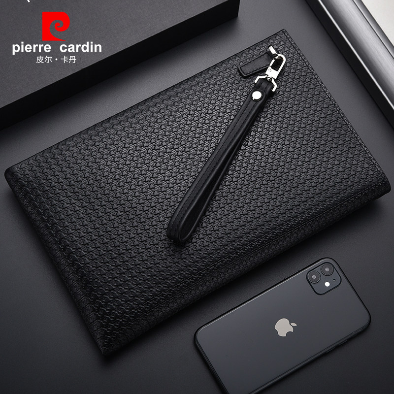 皮尔卡丹男士软头层牛皮休闲手拿包 麦带箱包男士包袋