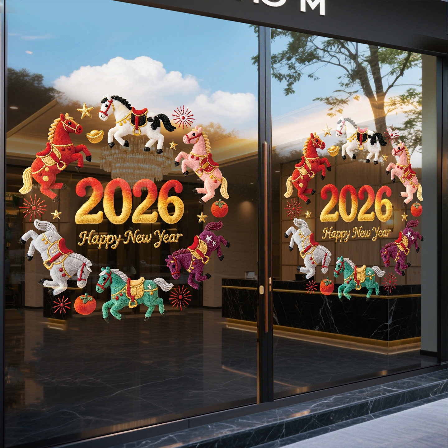 马年窗花新年快乐玻璃门贴纸过年氛围布置静电贴春节2026贺年装饰,淘宝优惠券,粉丝福利购,淘宝优惠卷