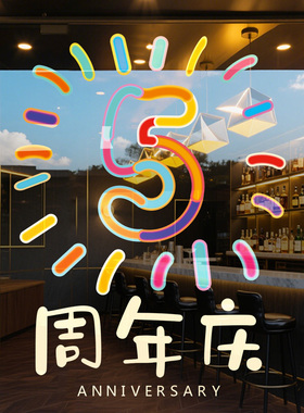 周年庆玻璃贴纸橱窗窗花装饰美容院公司企业店庆氛围布置静电贴画