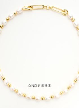 欧美饰品小众轻奢串珠镀真金项链