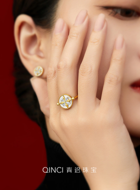 纯银镀金幸运罗盘八芒戒指