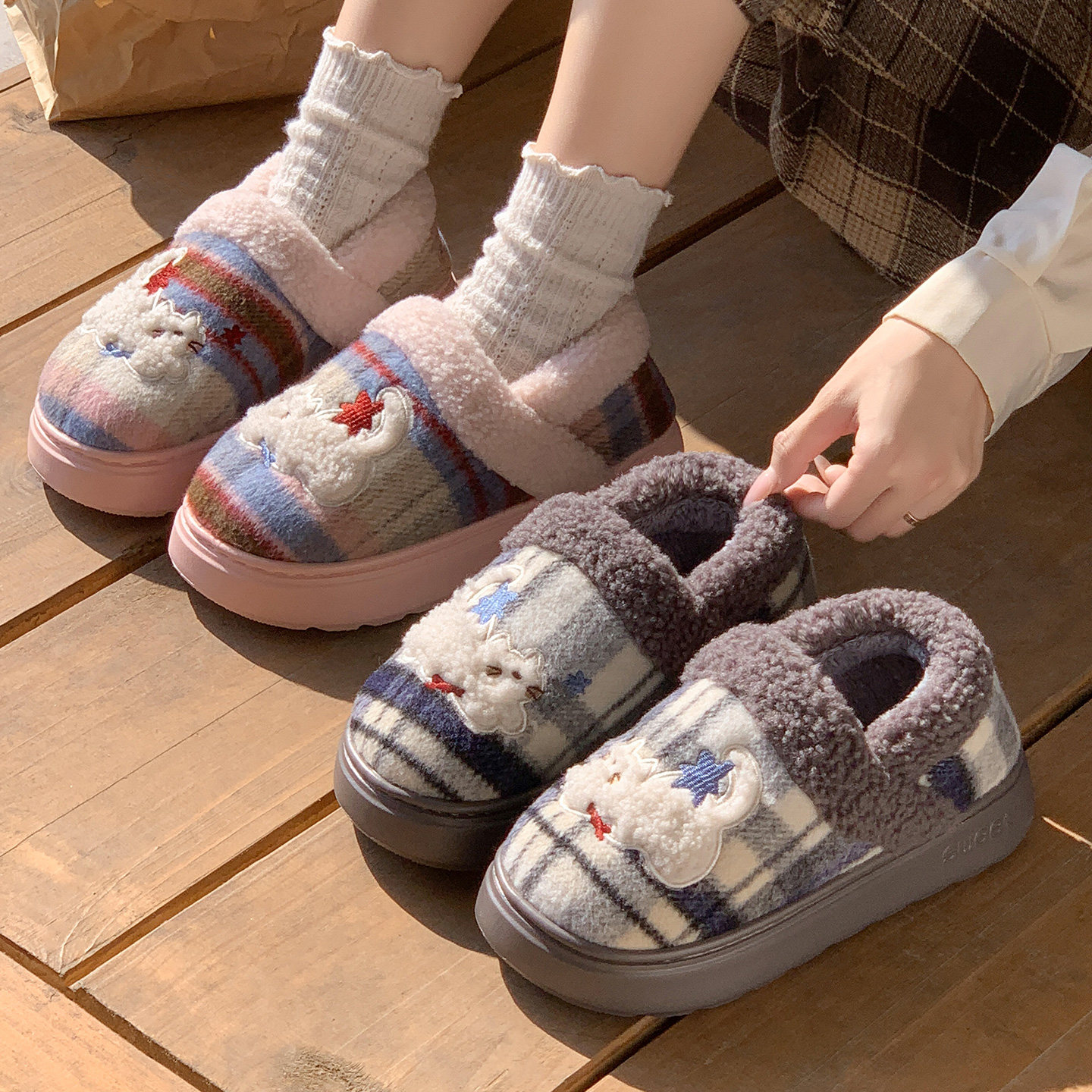 可爱棉拖鞋女款冬季2025新款室内居家居防滑保暖毛绒情侣棉鞋包跟,淘宝优惠券,粉丝福利购,淘宝优惠卷