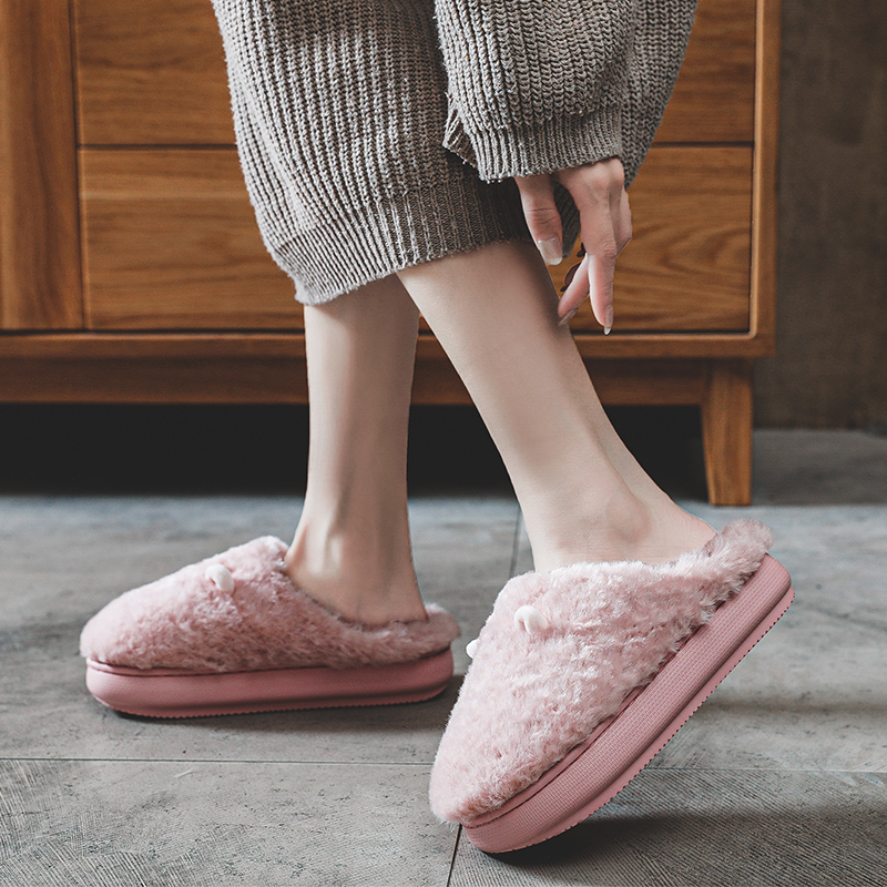 tzldn旗舰店毛毛绒棉拖鞋女冬季厚底增高鞋网红ins少女心可爱松糕拖鞋女外穿3