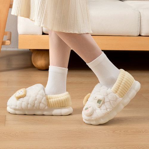 买1送1包跟棉拖鞋情侣家居一对2025新款室内保暖毛拖鞋女士冬季男 - 图3