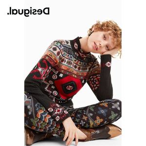 Desigual春季新款女装复古炫彩几何图案毛衣18WWJFA34009