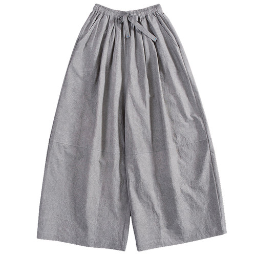 布朴壹旧2026春季新款青褐灰高密棉百搭款大阔腿裤九分休闲女裤 - 图3