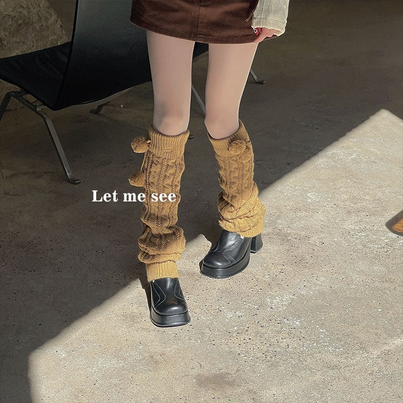 LET ME SEE白色过膝长筒袜子女毛球袜套加厚保暖麻花针织腿套,淘宝优惠券,粉丝福利购,淘宝优惠卷
