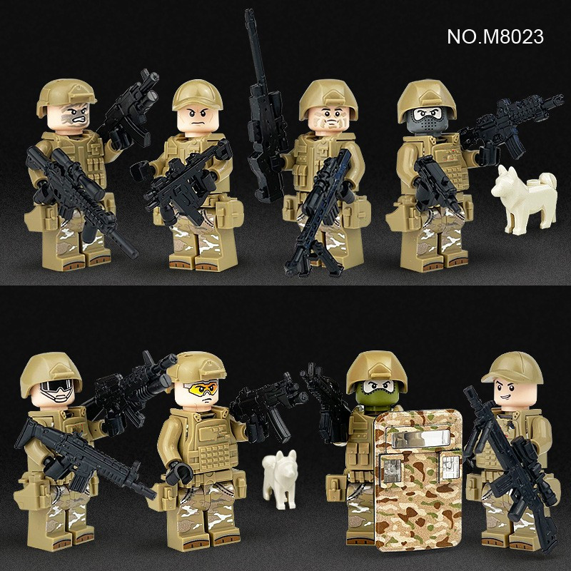 M8023巡逻突击部队军事积木套装人仔小颗粒拼装玩具模型沙盘沙盒-图0