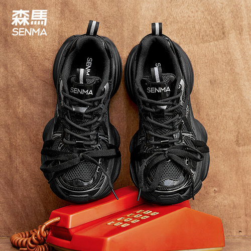 森马黑色厚底老爹鞋女增高女鞋2025新款春季鞋子女款运动鞋休闲鞋 - 图1