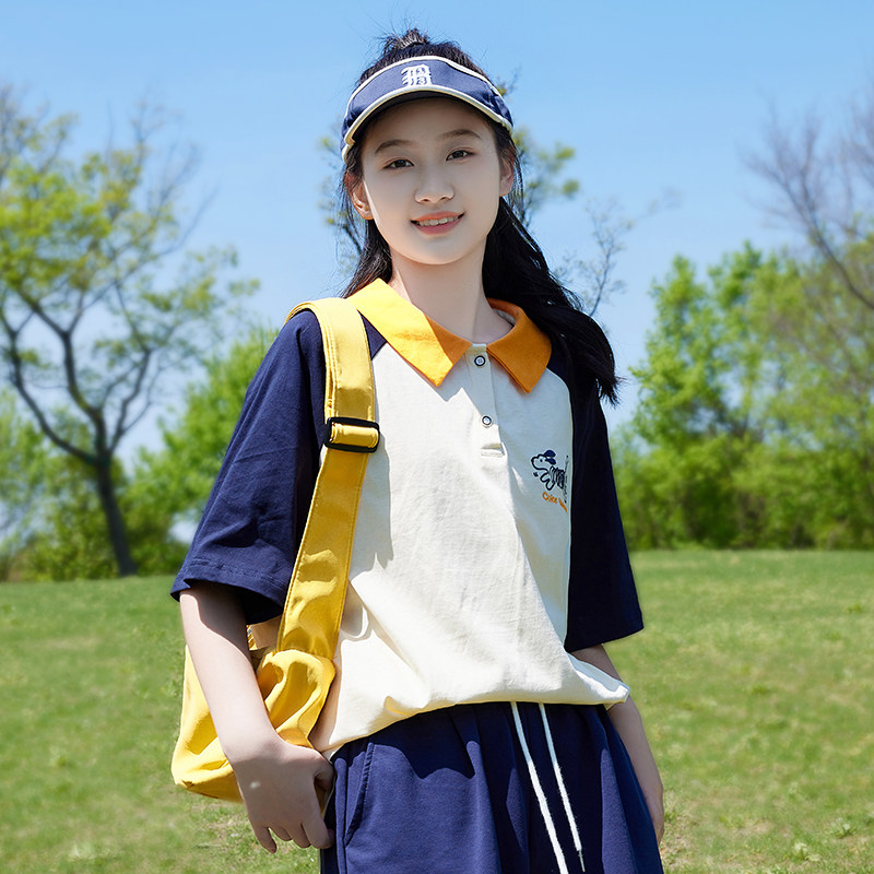 学生夏装短袖POLO衫休闲宽松大版T恤初高中生少女学院风半袖上衣