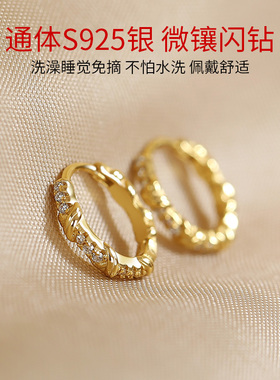 卡伦图绳结耳钉女纯银耳扣18K金色耳圈简约气质圆圈耳环2026新款
