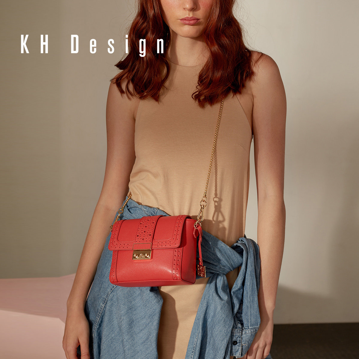 kh design明治真皮小方包潮链条包 khdesign女士包袋