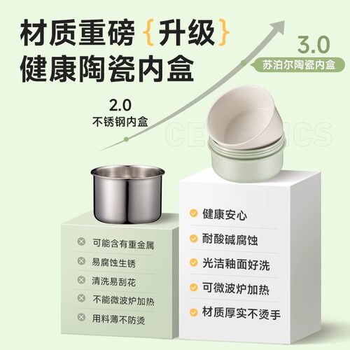 苏泊尔陶瓷保温饭盒学生带饭上班族2026新款便当餐盒可微波炉加热 - 图0