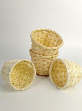手提竹编篮小竹篮的家居摆件装饭贴品零食糖果竹筐藤编迷你竹篓