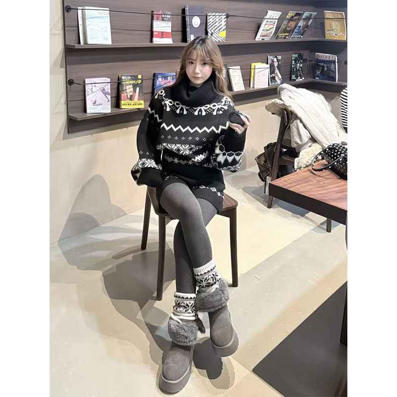 秋冬季韩系巨好看穿搭套装女费尔岛高领黑色针织衫毛衣短裤两件套,淘宝优惠券,粉丝福利购,淘宝优惠卷