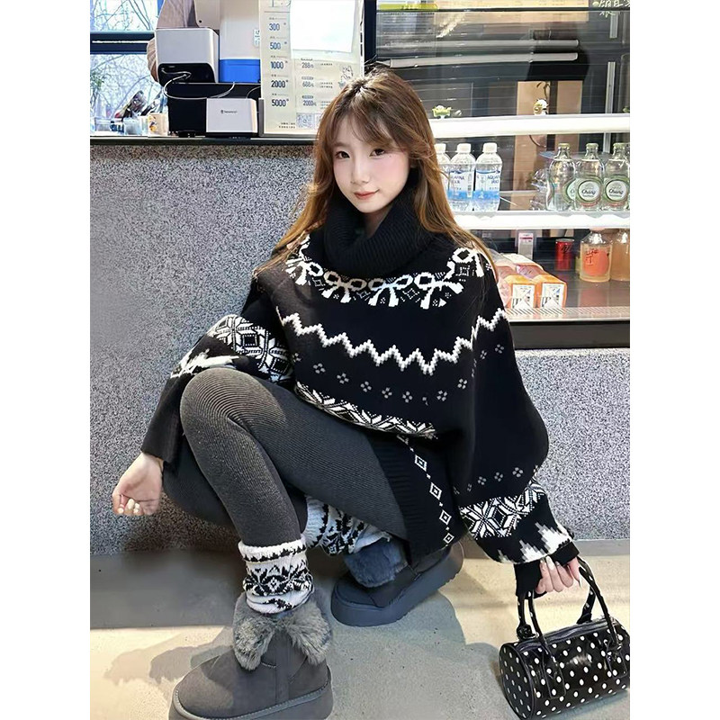 秋冬季韩系巨好看穿搭套装女费尔岛高领黑色针织衫毛衣短裤两件套,淘宝优惠券,粉丝福利购,淘宝优惠卷