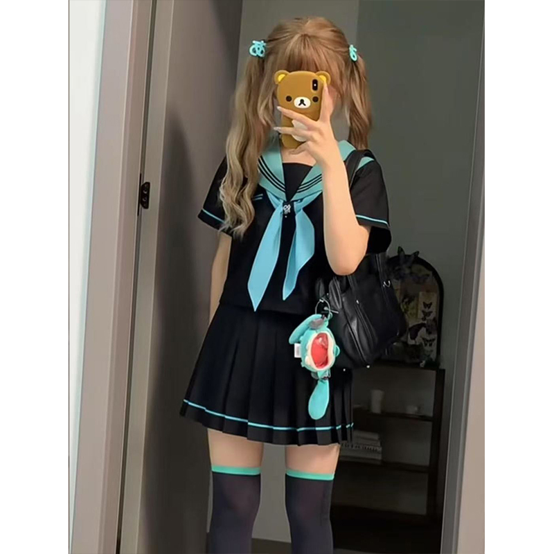 原创jk制服套装学院风水手服青本绘长袖短袖衬衫JK短裙新款中间服 - 图2