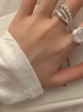 简约几何椭圆锆石戒指女线条缠绕多层开口指环ins小众设计食指戒