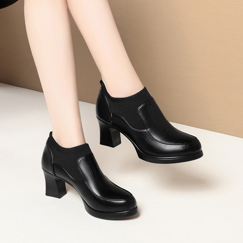 真皮中年女士皮鞋深口高跟鞋单鞋百搭软皮妈妈鞋中老年春秋季防滑,淘宝优惠券,粉丝福利购,淘宝优惠卷