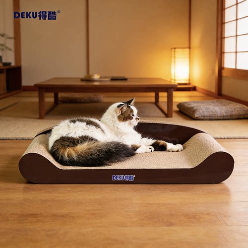 得酷大号猫抓板耐磨猫窝瓦楞纸贵妃椅猫沙发不掉屑网红加厚磨抓板 - 图1