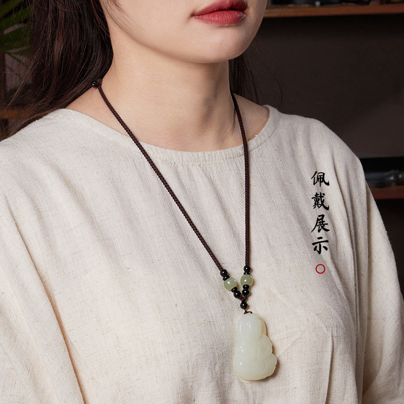 高端青海料和田玉吊坠挂绳玉坠玉佩挂脖项链绳子翡翠手工编织男女_虎窝淘