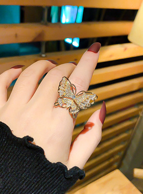 小众设计高级感满钻蝴蝶戒指女