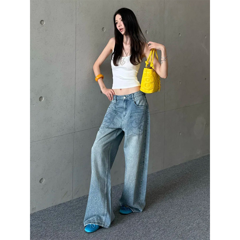 PMORH复古立体设计感小众阔腿牛仔裤女秋冬新款显瘦高腰直筒裤子,淘宝优惠券,粉丝福利购,淘宝优惠卷