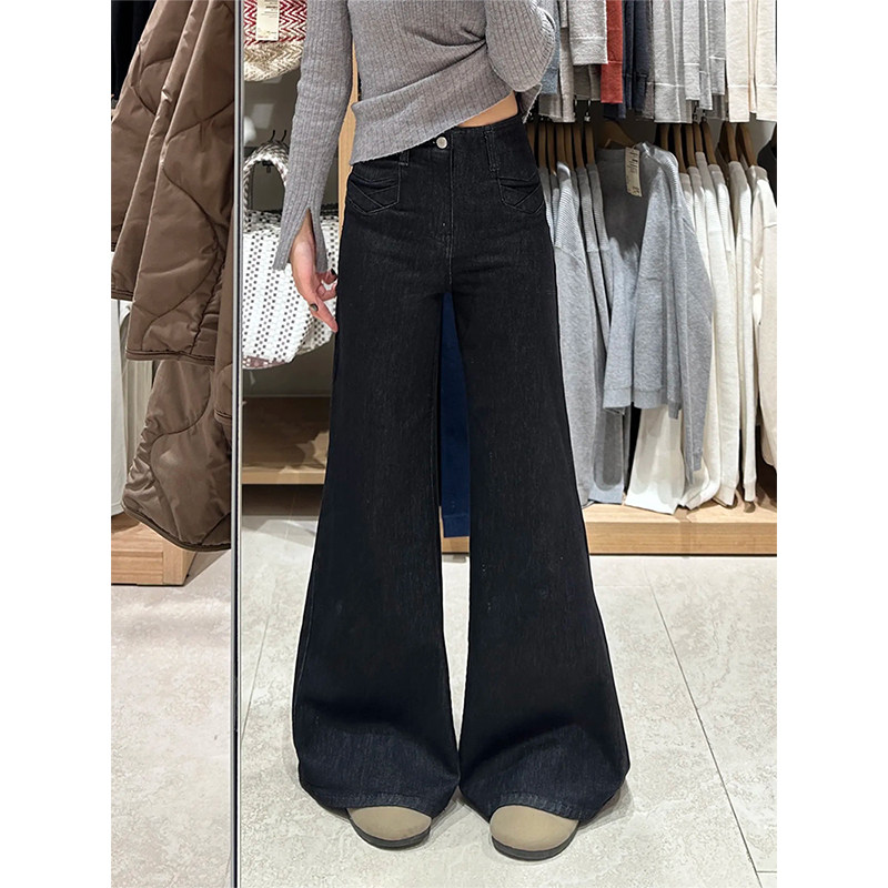 PMORH美式黑色水洗微喇叭垂感牛仔裤女春季新款高个子显瘦拖地裤,淘宝优惠券,粉丝福利购,淘宝优惠卷