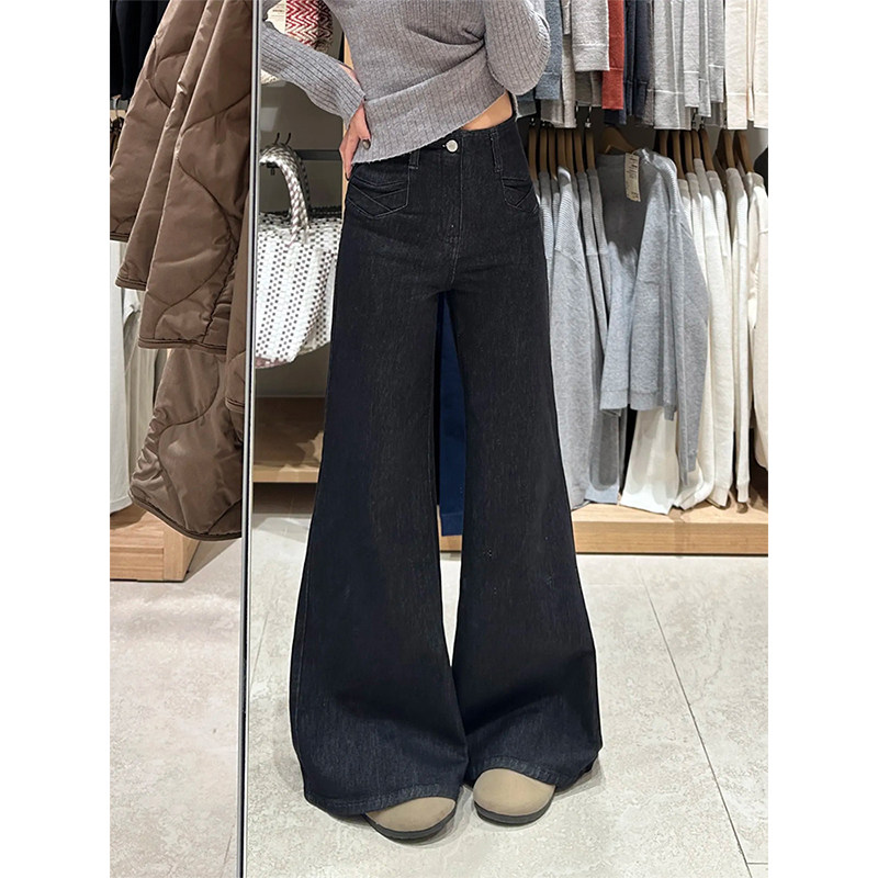 PMORH美式黑色水洗微喇叭垂感牛仔裤女春季新款高个子显瘦拖地裤,淘宝优惠券,粉丝福利购,淘宝优惠卷