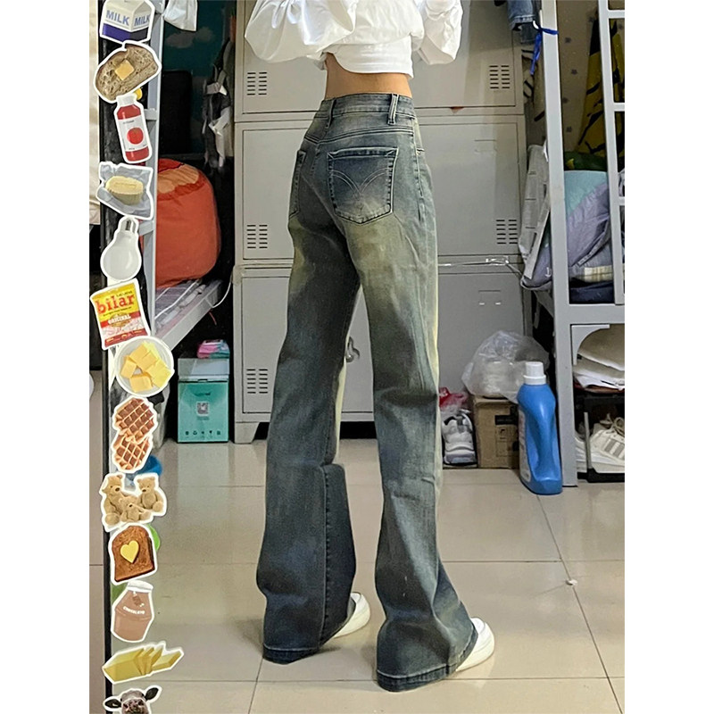 PMORH复古高街加绒水洗微喇叭牛仔裤女秋冬新款低腰显瘦直筒长裤,淘宝优惠券,粉丝福利购,淘宝优惠卷