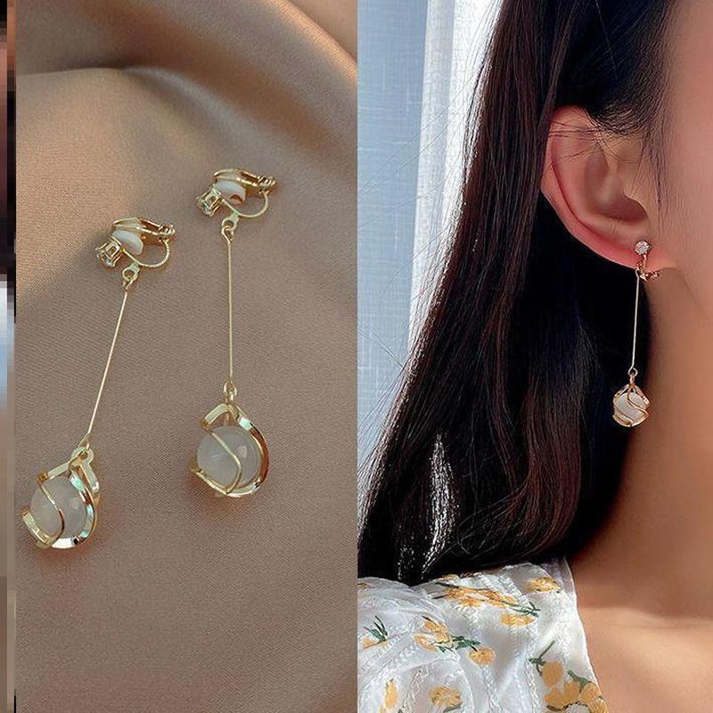 适合春天的耳夹高级感无耳洞女复古港风超仙耳挂圆脸显瘦耳环气质 - 图1