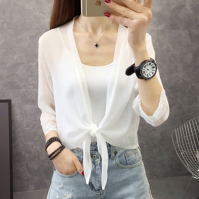 外搭防晒衣新款夏季配吊带裙子衬衫 佳人宣言蕾丝衫/雪纺衫