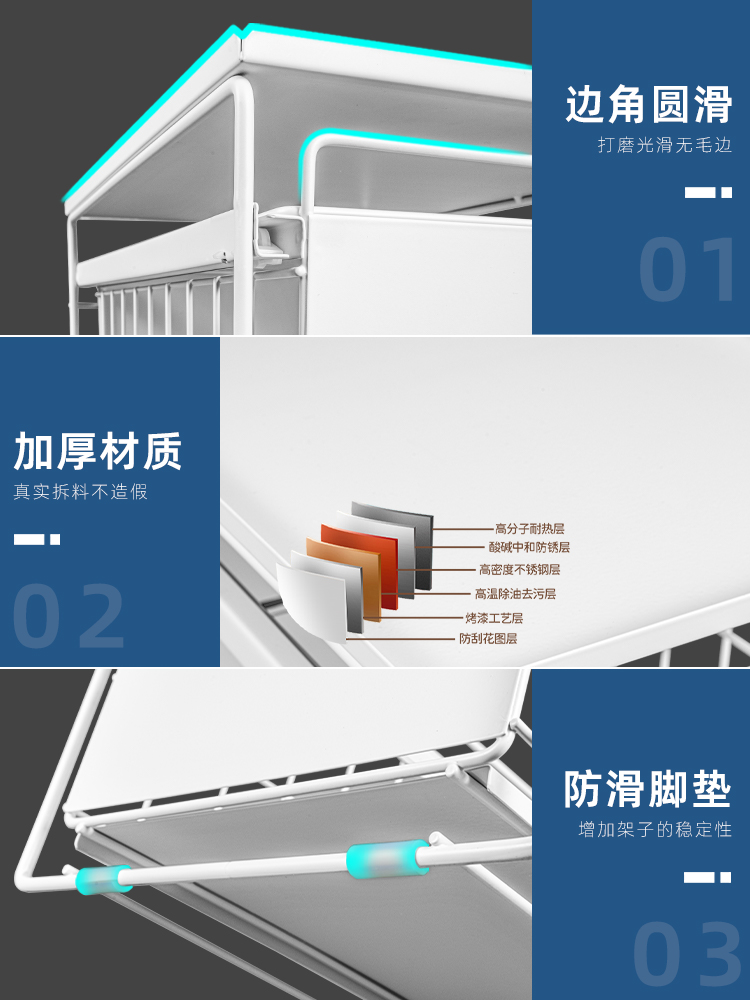 橱柜内拉篮置物架下水槽抽拉锅具收纳分隔厨房抽屉清洁用品储物筐-图2