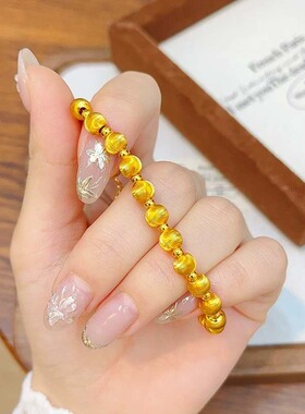 精致时尚猫眼拉丝转运珠手链小众轻奢高级感手环饰品