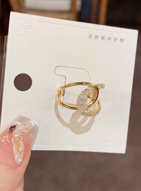 轻奢时尚高级感镶钻交叉开口戒个性气质简约冷淡风食指戒指环