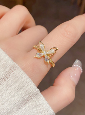 春季新款气质时尚轻奢镶钻镂空蝴蝶食指戒甜美百搭设计开口戒