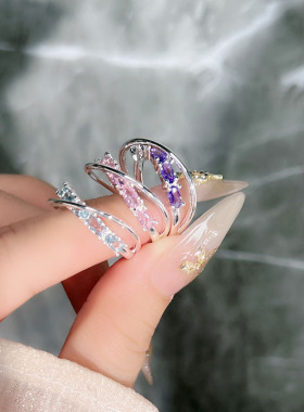 轻奢高级感满钻镶叠戴超闪超仙排钻开口戒指小众设计精致指环