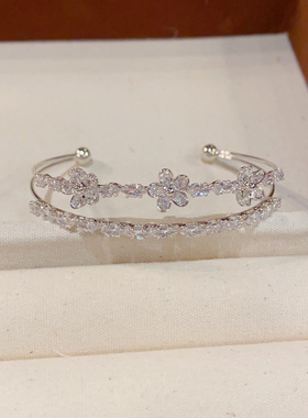 法式微镶花瓣双层开口手镯轻奢高级感个性时尚百搭手饰品