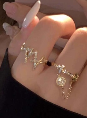 金色不规则戒指轻奢小众设计食指戒冷淡风独特高级感链条指环