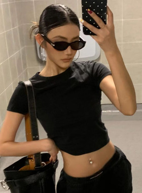 欧美复古百搭窄框墨镜气质高级感太阳眼镜凹造型小众黑色防紫外线