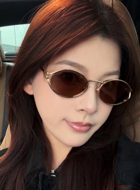 老钱风猫眼椭圆形金属墨镜女复古简约百搭遮阳防紫外线太阳镜潮
