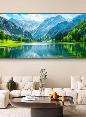 湖水倒影高清湖泊风景画蓝天白云客厅挂画平静清澈湖面办公室壁画