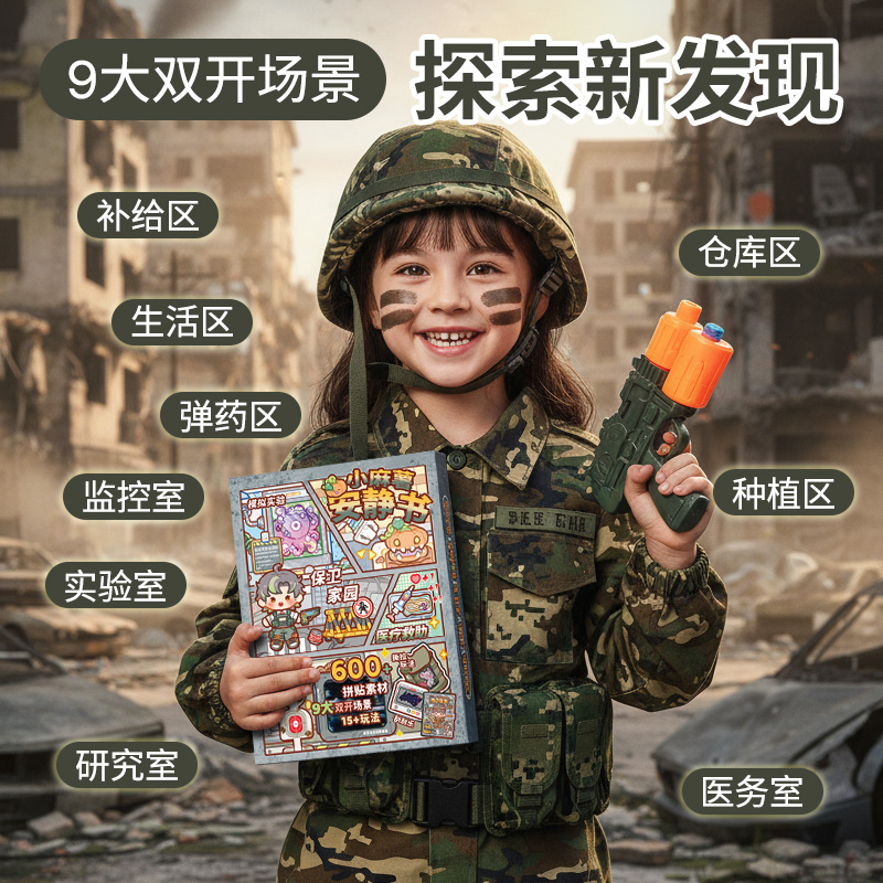 小麻薯安静书地下堡垒游戏机关本趣味解压女孩免裁剪贴纸儿童益智玩具创意手工diy材料包小学生多功能粘贴画 - 图0