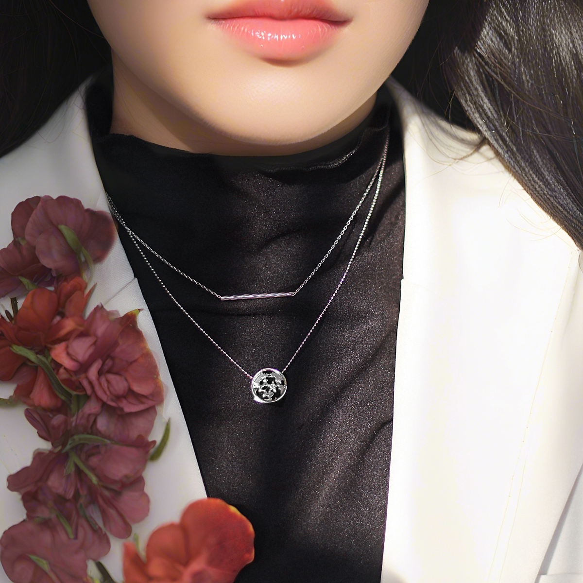 秋冬时尚搭配颈链choker女钻石项链地图项链14K包金女可拆分百搭-图2
