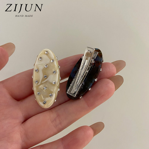 甜美闪钻醋酸小发夹女高级感可爱椭圆鸭嘴夹子头饰侧边刘海夹发卡 - 图3