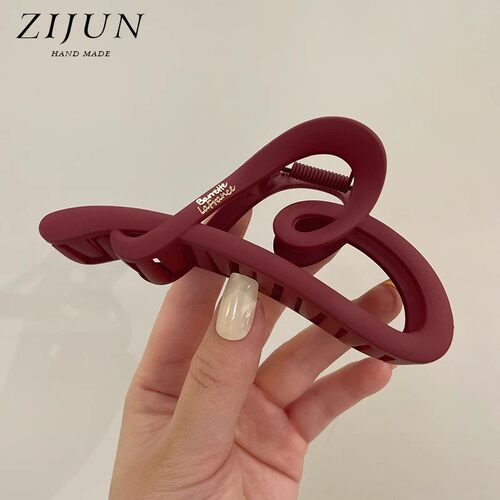 法式酒红色爱心抓夹磨砂大号盘发鲨鱼夹子复古红金标发量多发卡 - 图1