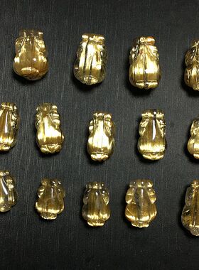 天然钛晶金黄貔貅手工雕刻情侣